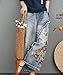 YESNO PW2 Women Casual Cropped Pants Loose Floral Jeans Ripped Fringed Embroidered Fringed Wide Leg