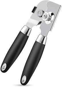 Can Opener Manual, Food Grade Stainless Steel Heavy Duty Opener with Smooth Edge, Ergonomic with Soft Grips Handle Anti-slip Hand Grip, Safe and Efficient Opening, Handy Can Opener, Mysterious Black