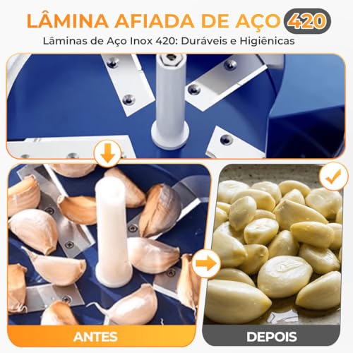 Descascador de Alho, Descascador Elétrico para Alho, Uvas e Tomates, Bivolt, com Lâminas em Aço Inox, Rápido e Fácil de Limpar, para Cozinha Doméstica(Azul)