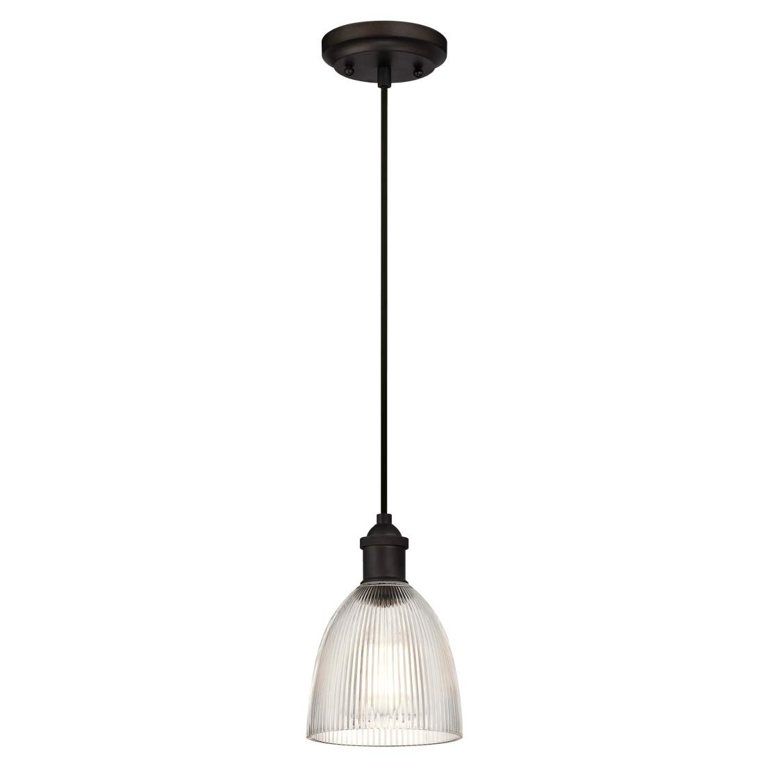 63385 One-Light Indoor Pendant, Oil Rubbed Bronze Finish with Clear Ribbed Glass
