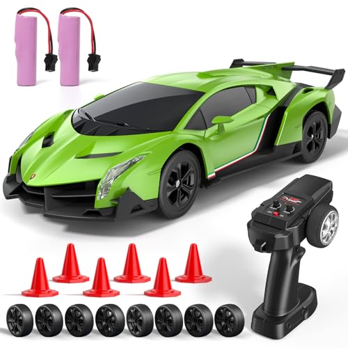 Lamborghini Remote Controlled Car from 6-12 Years, 1:24 RC Drift Car with 2 Rechargeable Batteries and 2 Sets of Interchangeable Tyres 25 km/h, Toy Gifts for Boys from 6 7 8 9 10 11 12 Years