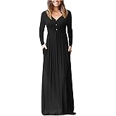 GRECERELLE Womens Long Sleeve V Neck Casual Button Maxi Dress 2025 with Pockets