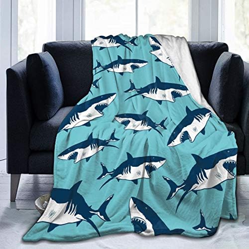 MINIOZE Sea Ocean Shark Blue Flannel Fluffy Full Fleece Throw Blanket Queen King Measurement Comforter Plush Mushy Cozy Quilt Nursery Bedding Decor Bed room Decorations Wearable