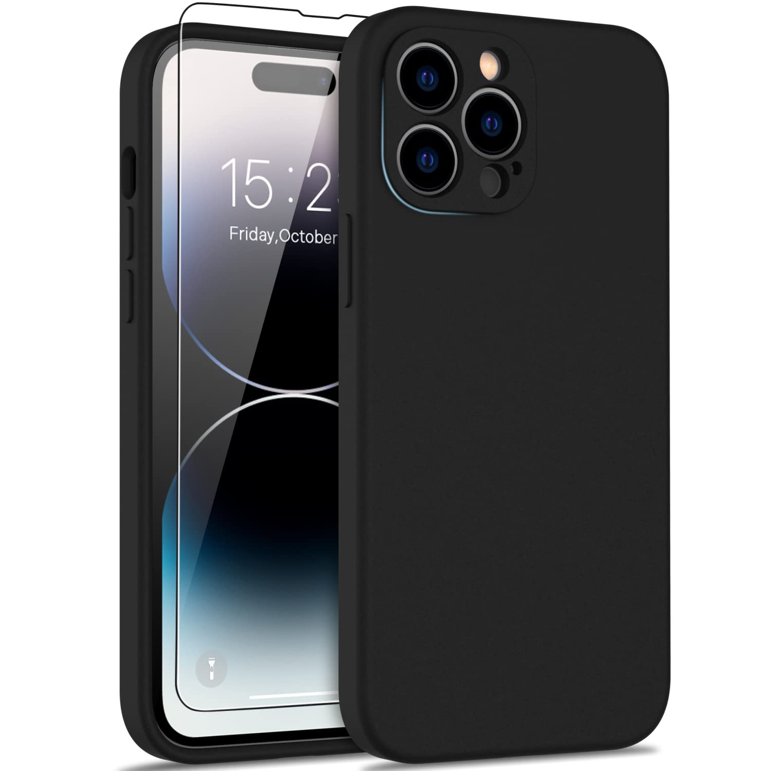 Photo 1 of DEENAKIN for iPhone 14 Pro Case with Screen Protector,Enhanced Camera Cover,Passing 16ft Drop Tested Soft Silicone Gel Rubber,Slim Fit Protective Phone Case for iPhone 14 Pro 6.1" Black