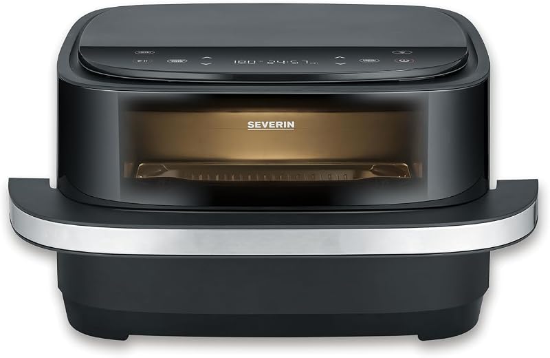 Friggitrice ad aria calda Pizza & More, programmi per pizza, 10 programmi di cottura, distribuzione ottimale del calore, forma extra larga, con finestra di visualizzazione, 4 l, 2100 W, nero