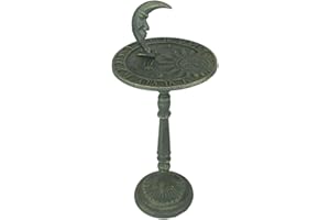 Verdigris Green Finish Cast Iron Sun, Moon and Stars Celestial Sundial - Decorative Garden Pedestal Sun Clock - Outdoor Decor