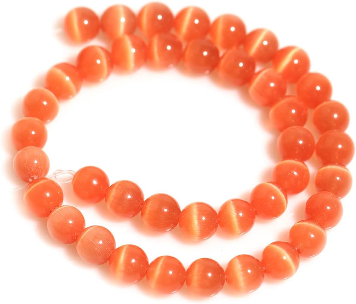 10mm Orange Cat Eye Beads Round Semi Precious Gemstone Loose Beads for Jewelry Making (38-40pcs/strand)