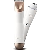 Bikini Trimmer for Women, 2 in 1 Electric Shaver for Women, Pubic Hair Trimmer Waterproof IPX7 with LED, Bikini Razor for Leg Arm Underarm Bikini Area, Pull Bows Gift Box for Friends - Shell White