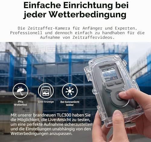 BCC300-C Video-Zeitraffer-Kit – TLC300 Time Lapse Kamer 1080P FHD HDR, IPS-LCD-Bildschirm, IPX4 Schutzgehäuse, Montageklemme – Einfache Bedienung, ideal für Bauprojekte Innen- und Außen