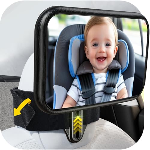 Fixed Headrest Car Mirror for Baby Rear Facing Fit Tesla and Other Models Shatterproof Baby Mirror for Car Back Seat 360° Wide Clear View Crash Tested Stable Velcro Strap Newborn Baby Essentials