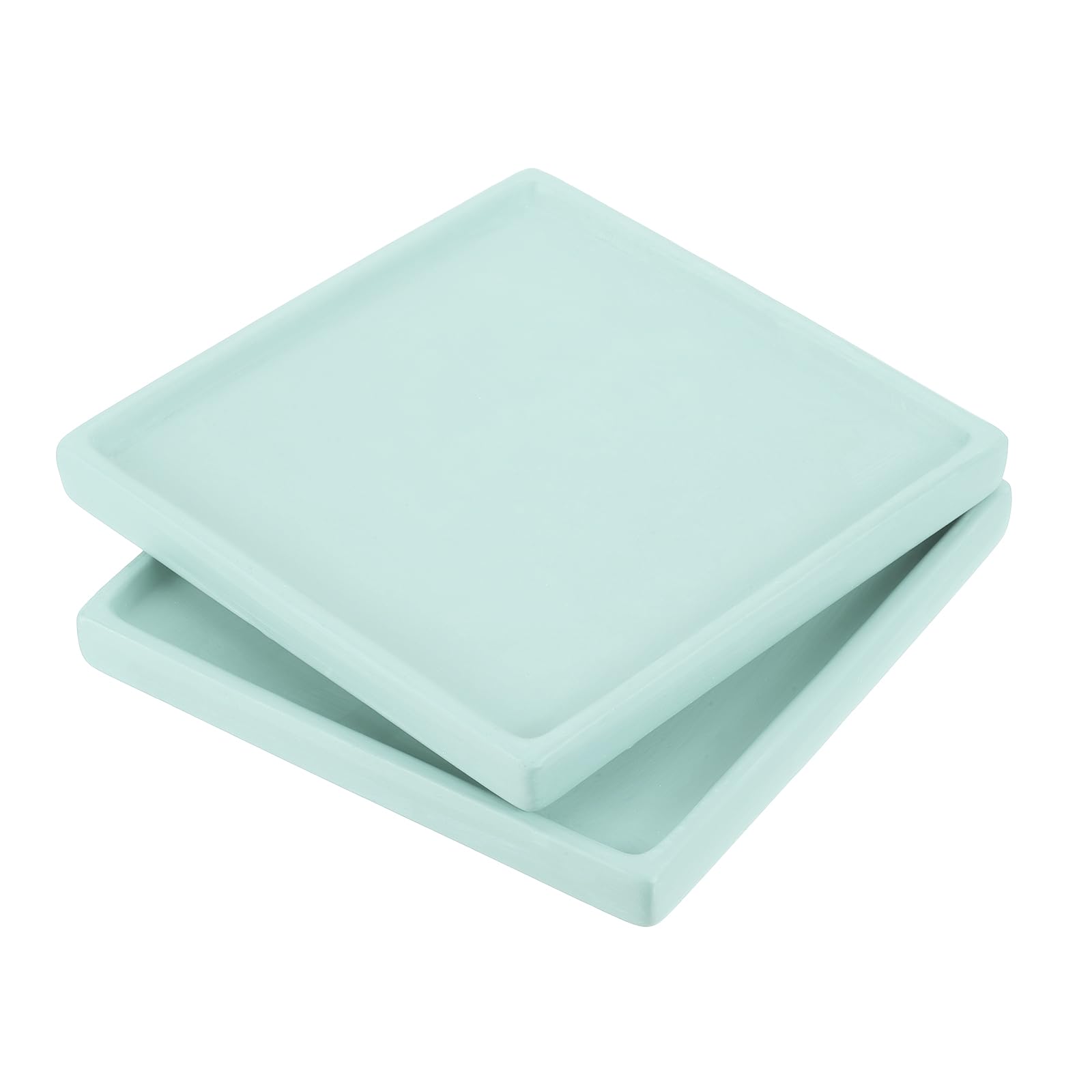 PATIKIL 7 Inch Plant Pot Saucers, 2 Pack Ceramic Square Plant Saucer Tray Flower Planter Drip Tray for Indoors Outdoors Patio Balcony, Lake Blue