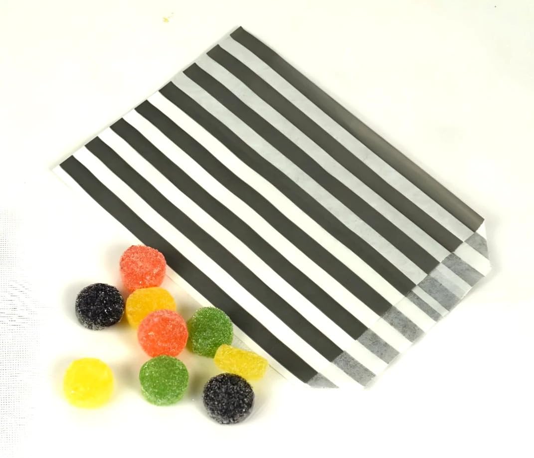 200 Grey 5" x 7" Striped Candy Sweet Paper Bags | Wedding Buffet Favour Cake Gift Pick n Mix Shop | Premium Quality UK Made โ image 1