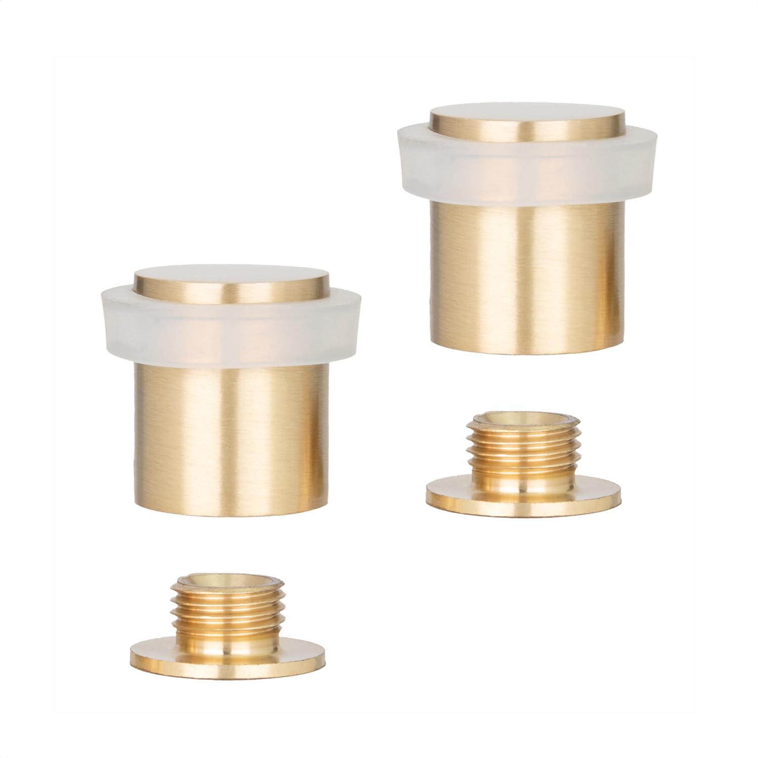 EVI Herrajes | Pack of 2 Brass Door Stops | Ø20x25mm | Floor Mounted | Matte Finished Brass | White Silicone Protection | Includes Screw + Fastening Plug | Model I-180-BCB