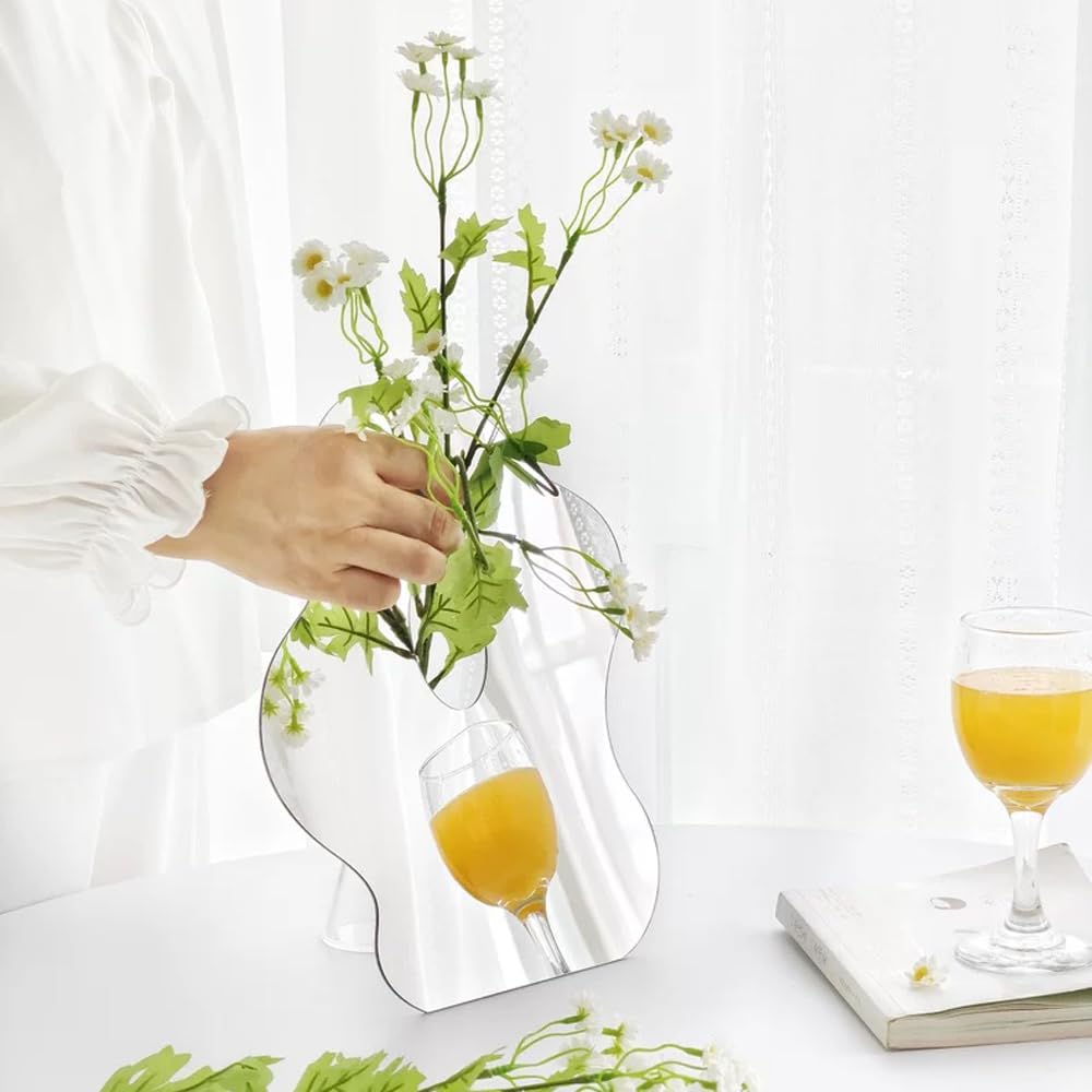 Photo 1 of Acrylic Vase for Flower Arrangement, Irregular Cloud Shaped Flower Vase, Mirrored Flower Vase for Wedding, Dinning, Bookshelf, Home, Office Art Decorations