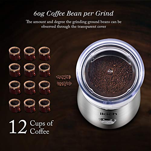 Coffee Grinder Electric, IKICH Electric Grinder with Removable Cup for
