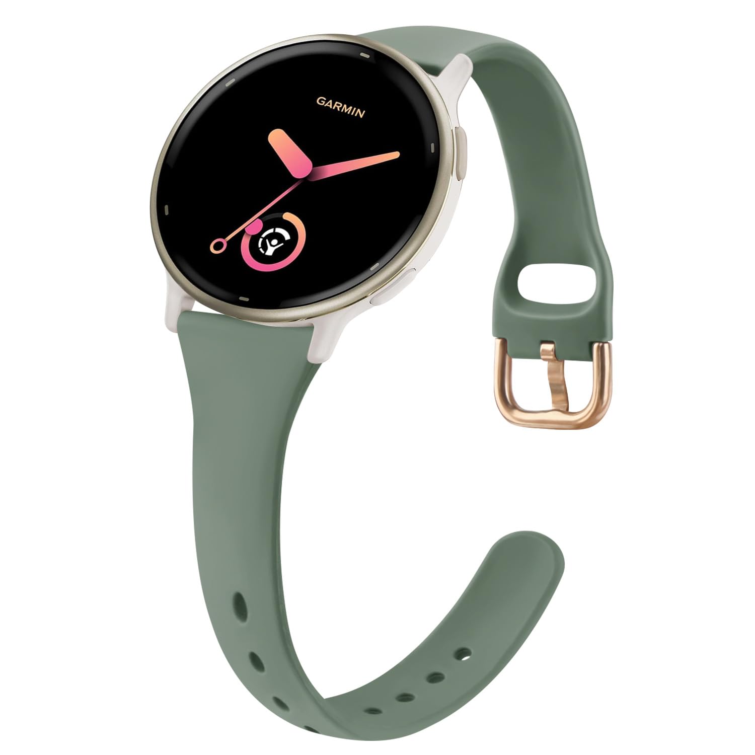 Slim Strap compatible with Garmin Vivoactive 5/Vivoactive 3/Forerunner 645/Forerunner 245 Strap, 20mm Silicone Band for Garmin Vivoactive 3 Music/Vivomove 3/Forerunner 245/645 Music (Oliver green)