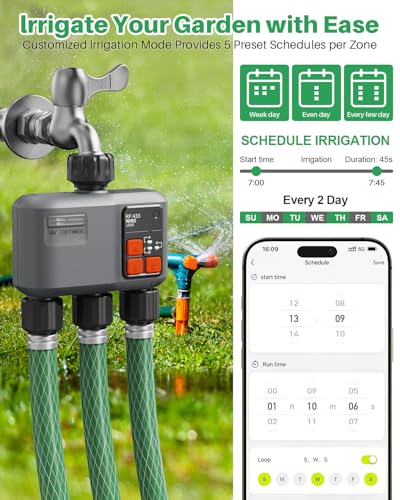 Smart WiFi Water Timer 3-Zone, Sprinkler Timer with with 984 Feet RF Gateway, 3 Outlets Hose Timer with Rain Delay, Wireless Irrigation Timer with Automatic/Manual for Garden/Lawn