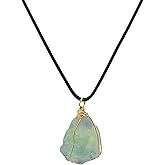 Hand Wired Natural Crystal Green Fluorite Rough Stone Reiki Healing Pendant Necklace