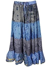 Mogul Womens Long Maxi Skirt Vintage Recycled Sari Full Flare Belly Dance Tiered Skirts