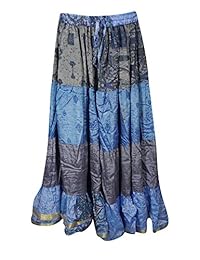Womens Erika Skirt Tiered Belly Dancing Skirts Silk Blend Banjara Medium (Blue-3)