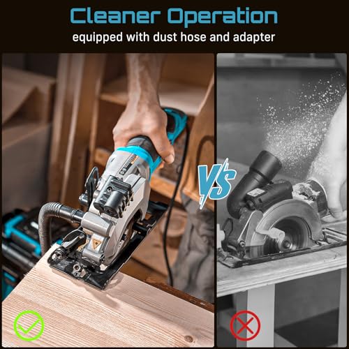 Seesii Mini Circular Saw with Laser Guide, 4.8A 4000RPM Compact Corded Circular Saw, 3 Pcs 4-1/2" Blades for Wood, Soft Metal, Tile, Plastic, 0-45° Bevel, Max Depth 1-11/16" at 90° and 1-1/8"at 45°