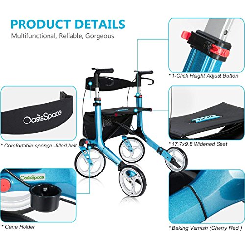 OasisSpace Aluminum Rollator Walker with Seat, Folding Rollator Walker