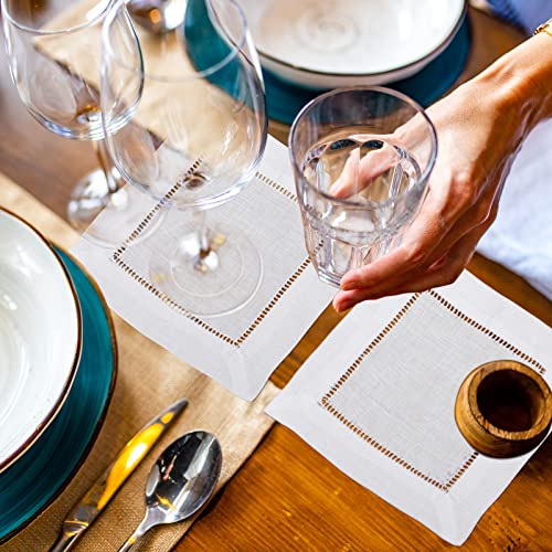 80 Pieces White Linen Cocktail Napkins Bulk 6 x 6 Inch Cloth Cocktail