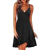 ULTRANICE Womens Summer Dresses Floral V Neck Ruffled Hem Spaghetti Spring Casual Beach Outfits Flowy Wrap Sun Dress