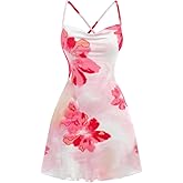 BEAUDRM Girl's Floral Short Dress Y2k Ruched Criss Cross Backless Summer Vacation Dresses