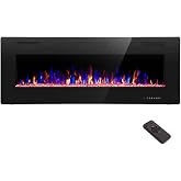 R.W.FLAME Electric Fireplace 50 inch Recessed and Wall Mounted,The Thinnest FireplaceLow Noise, Fit for 2 x 6 Stud, Remote Control with Timer,Touch Screen,Adjustable Flame Colors and Speed