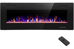 R.W.FLAME Electric Fireplace 50 inch Recessed and Wall Mounted,The Thinnest FireplaceLow Noise, Fit for 2 x 6 Stud, Remote Control with Timer,Touch Screen,Adjustable Flame Colors and Speed