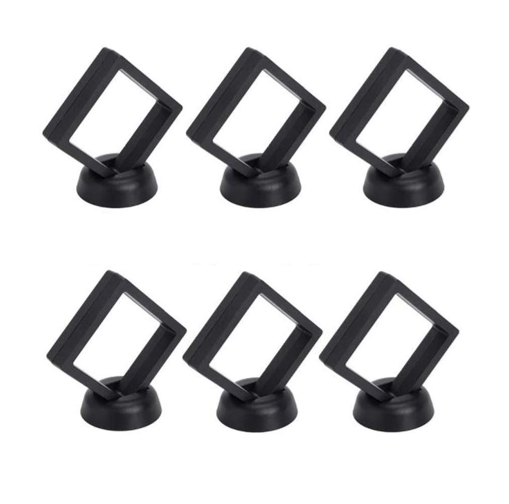 QUUPY 6 Pcs Floating Frame Display Holder 3D Display Box for Coin Jewelry Necklace Earring Medallions Stones PET Suspension Jewelry Showcase(9 x 9cm)