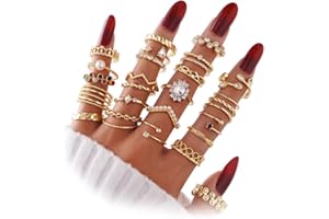 KISS WIFE Gold Silver Stackable Knuckle Rings Set for Women, Boho Trendy Dainty Cute Sparkling Aesthetic Midi Rings Pack,Crystal Rhinestone Pearl Costume Jewelry