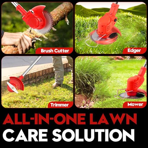 Cordless Strimmer Electric with Battery and Charger, 3-in-1 Electric Grass Trimmer Telescopic Grass Cutter, with 3 types 16 Blades 2 Batteries, for Garden Mowing, Edging, Sawing of Lawn and Shrubs
