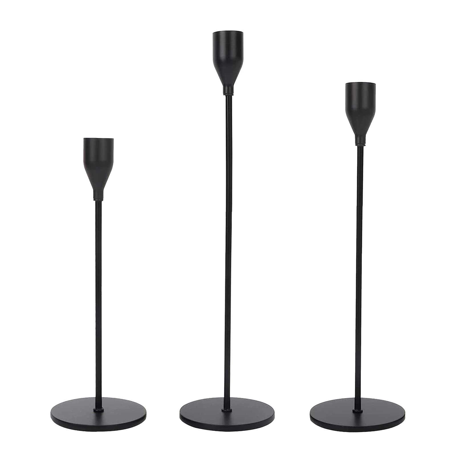GELASGO 3 Packs Black Candle Holders, Candlestick Holders Vintage Decorative Candlestick Holder for Wedding, Dinning, Party