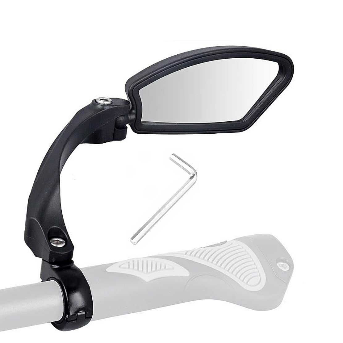 JZK Right Side Bike Mirror with Stainless Steel Lens - 360 Degree Rotatable Adjustable Cycle Mirror for Bike Handlebar