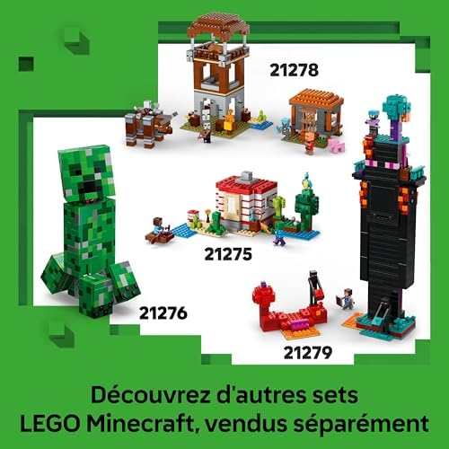 Minecraft La Mine en Forme de Pioche - Jouet de Construction Interactif - Figurines d'Alex, d'un Mineur & d'un Vagabond sur Araignée - Cadeau Collector pour Gamer, Garçon ou Fille dès 8 ans 21277