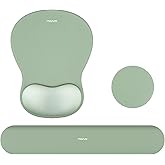 MOSISO Wrist Rest Support for Mouse Pad&Keyboard Set, Curved Ergonomic Mousepad&Coaster Non-Slip Base Home/Office Pain Relief&Easy Typing Cushion with Soft Cloth&Silicone Lining, Green