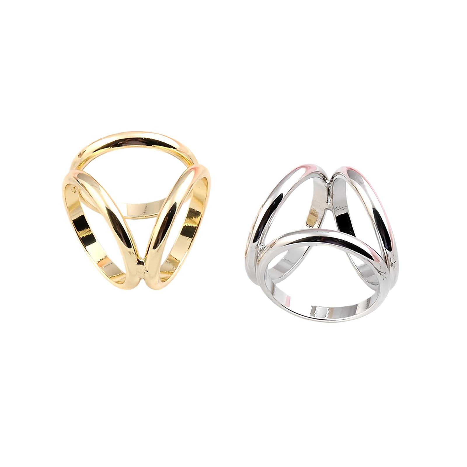 2Pcs Triple Slide Scarf Clips, Modern Fashion Scarf Ring Buckle Holder for Women, Silk Scarves Clasps Decorative Accessories (Gold + Silver)