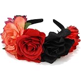 Atoden Flower Crown Day of the Dead Rose Headbands Floral Crown Mexican Headpiece for Women Girls Black Red