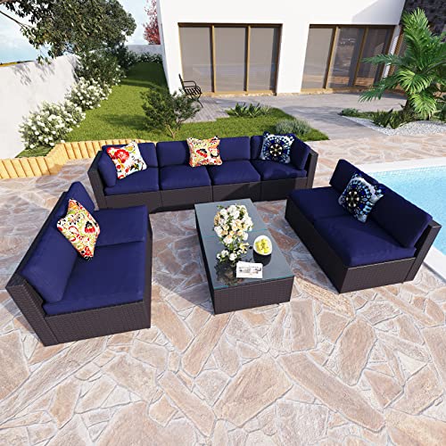 PHI VILLA Outdoor Patio Rattan Sectional Sofa Patio Wicker Furniture