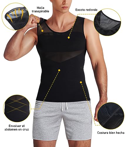 SUNACGO - Camiseta Interior Deportiva para Hombre Body Faja Moldeador de Compresión Camisa de Reductora para el Cuerpo Control de Abdomen