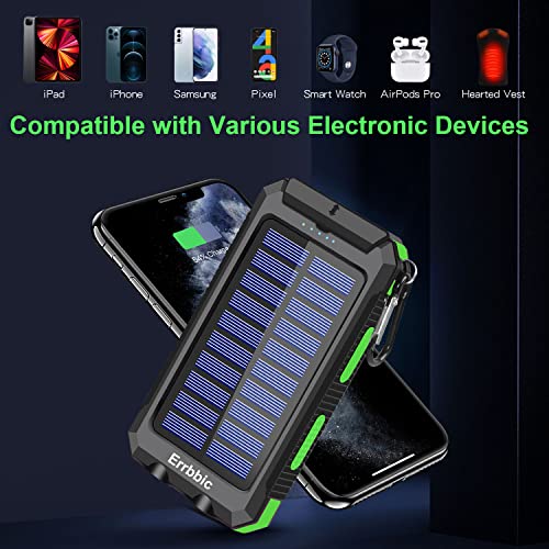 ERRBBIC Solar Charger, 20000mAh Solar Power Bank Waterproof Portable