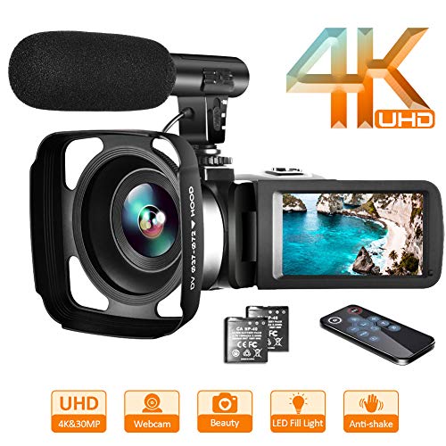Video Camera 4K Camcorder Vlogging Camera Recorder with Microphone 30MP