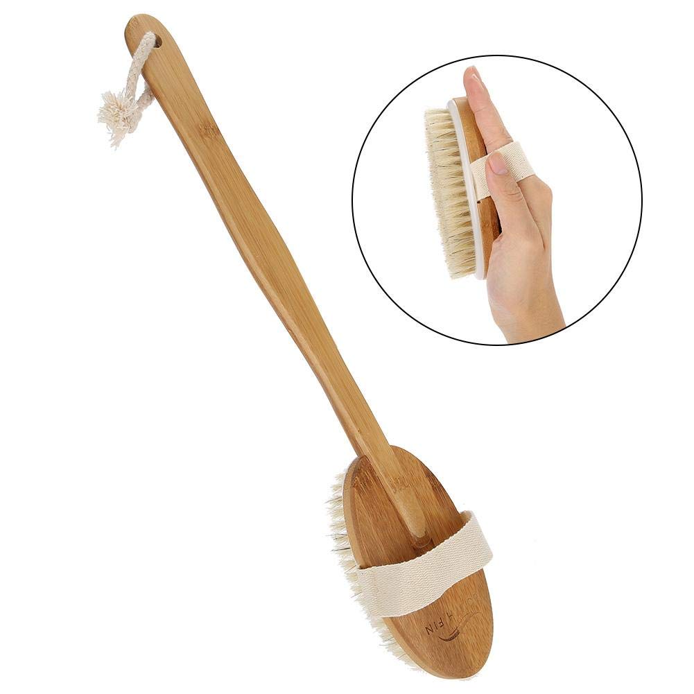 Bath Body Brush with Long Handle, Natural Bristle Hair Shower Brush Brush, Dry or Wet Brush Body Scrub Brush Wash Scrubber Massager Brush