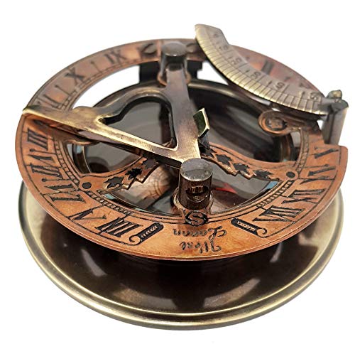 Brass Nautical Handmade Brass Sundial Compass - Pocket Sundial -Brass Antiques West London. Beautiful Gift Item