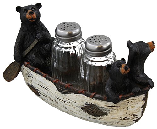 3 Black Bears Canoeing Salt & Pepper Set - Rustic Cabin Canoe Cub Decor - Thumbnail 2