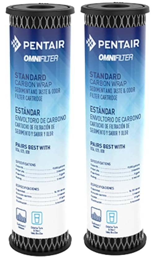 Pentair OMNIFilter TO1 Carbon Water Filter, 10-Inch, Standard Whole House Carbon Wrap Sediment and Taste & Odor Replacement Filter Cartridge, 10" x 2.5", 5 Micron, Pack of 2