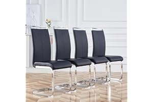 Btikita Modern Dining Chairs Set of 4, PU Leather Upholstered Chair with Chrome Metal Legs High Back Kitchen Chairs Set of 4 