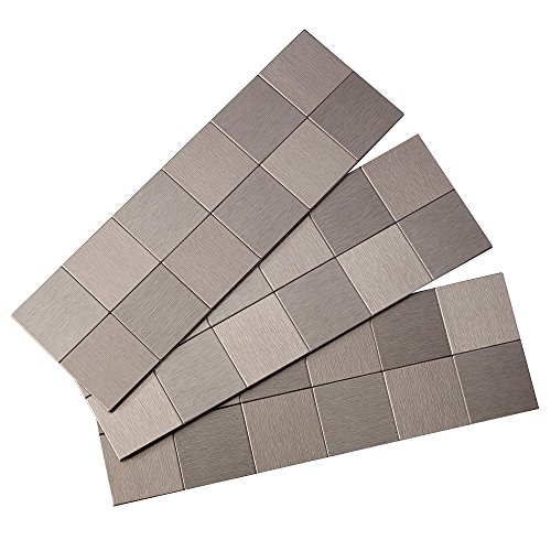 Aspect Peel and Stick Backsplash 12inx4in Square Stainless Matted Metal Tile approx 15 Sq Ft Kit for Kitchen and Bathrooms